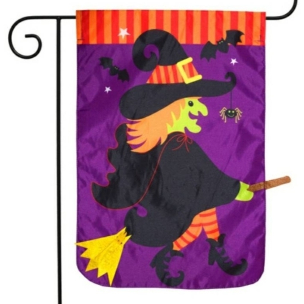 Halloween Witch Garden Flag - Purple and Black